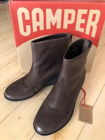 CAMBER 캠퍼 천연 가죽 숏부츠 브라운 웨지솔