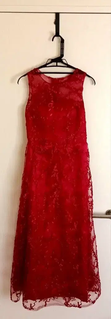 레드 레이스 A라인 드레스 벨트 포함