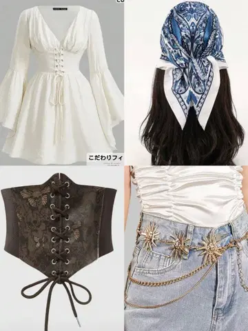 SHEIN 원피스+반다나+네이비 벨트+장식