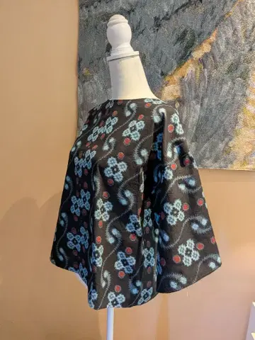 기모노 리메이크 목화 카스리 무늬 칠부 소매 풀오버 상의