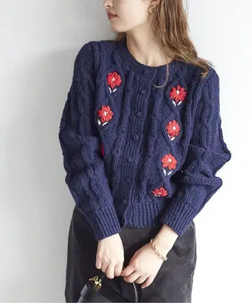 [ LOQUI ] SLOBE 별주 플라워 자수 니트 가디건