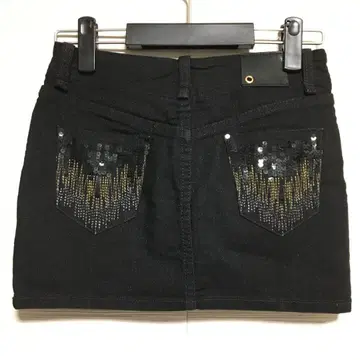 아르마니 익스체인지 스팽글 데님 블랙 미니 스커트 타이트