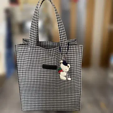 파미리아 깅엄 체크 토트백 블랙 파미짱 참 포함