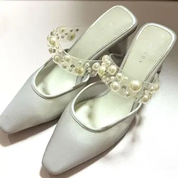 RANDA 펄 x 비쥬 벨트 시어 뮬 펌프스 M 사이즈 그레이