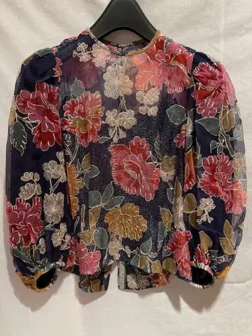 Kozan 도쿄 꽃무늬 시스루 자수 상의 M 상당 금실