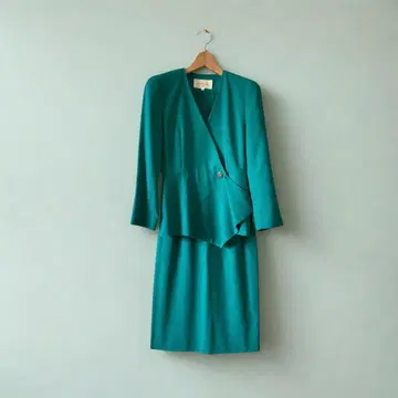 빈티지 일본제 버블 수트 터콰이즈 그린 셋업 9호