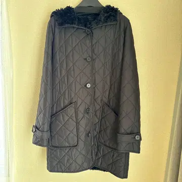 퍼 포함 블랙 퀼팅 코트