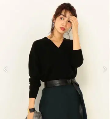 23구 워셔블 머서라이즈드 울 캐시미어 V넥 니트 블랙