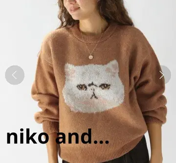 니코앤드 캣 패턴 자카드 니트 풀오버 스웨터 오버 사이즈