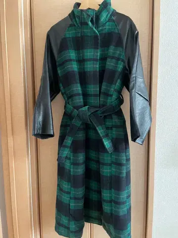 [빈티지] 그린 블랙 체크 롱 코트
