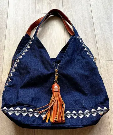 ThreeFourTime 데님 프린지 태슬 백