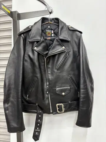Schott 블랙 가죽 더블 라이더 자켓 사이즈 40