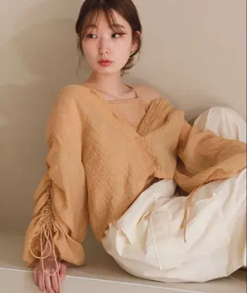 kastane V넥 시어 와셔 드로스트 셔츠 오렌지 완판템