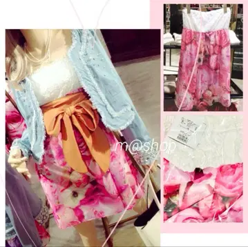 DaTuRa 플라워 로즈 패턴 레이스 베어 원피스