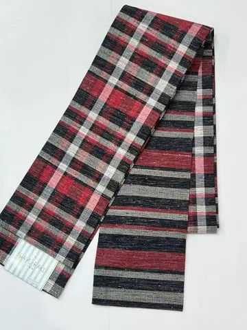 반폭 오비 코부쿠로 오비 체크 무늬 줄무늬 패턴 리버서블 4미터 장척