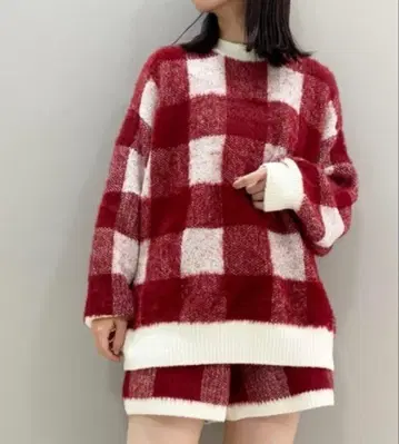 젤라피케 룸웨어 니트/깅엄 체크 빨간색