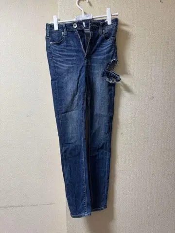 데미지 가공 다크 블루 스키니 데님 M