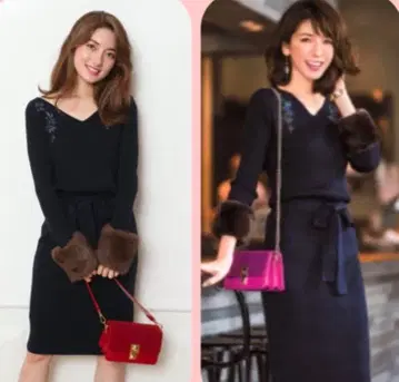 자수 V넥 니트 원피스