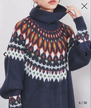 coen 노르딕 무늬 터틀넥 니트 원피스 맥시 워셔블 모찌후와