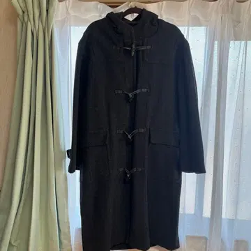 다크 그레이 더플 코트 후드 부착 파크 거울