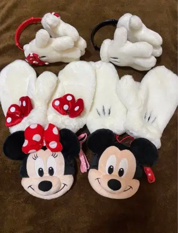 디즈니 미키 미니 귀도리 미튼 패스 케이스 세트 장갑