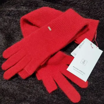 MAISON SPECIAL 니트 그로브 장갑 레드 택 포함