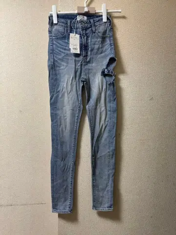 스키니 데님 라이트 블루 데미지 가공