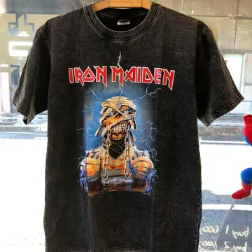 아이언 메이든 L 밴드 티셔츠 락 티셔츠 블랙 .