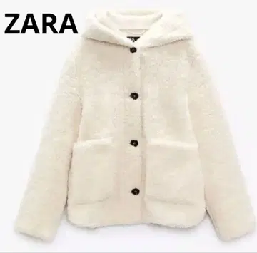 ZARA 아이보리 후드 부착 보아 자켓 코트 S 빅