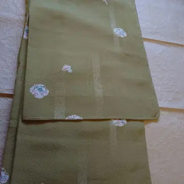 올리브 그린 꽃무늬 실크 기모노 테프론 가공