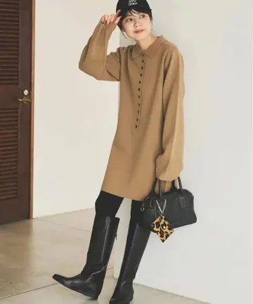 [ Spick & Span ] 피케 셔츠 튜닉 니트 원피스 카멜