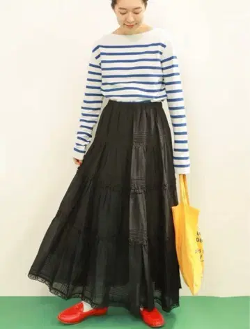 도트앤드스트라이프 차일드우먼 핀턱 캉캉 스커트 레어