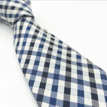 [POLO] 고급 실크 넥타이 체크 무늬 파랑 화이트 블록