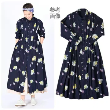 45R 마가렛 프린트 드레스 인디고 맥시 긴팔 원피스