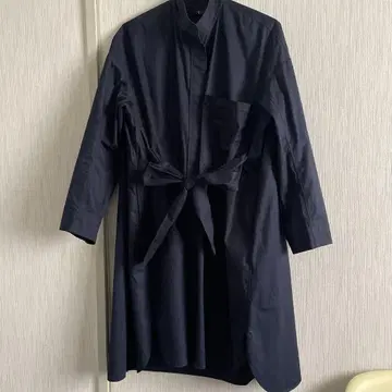 네이비 셔츠 원피스 긴팔 허리 리본