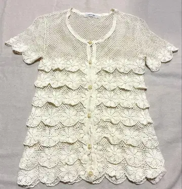 카네코 이사오 꽃 크로셰 반팔 가디건