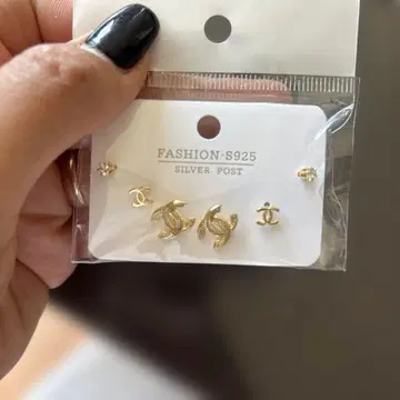 실버 925 골드 로고 귀걸이 3페어