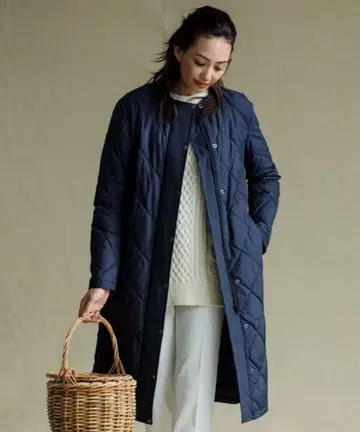 23구 시레 타프타 트윌 퀼팅 코트 네이비