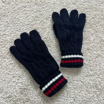 스마트폰 터치 가능 네이비 케이블 짜임 니트 장갑