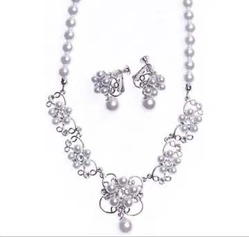 브라이덜 목걸이 & 귀찌 세트 (펄 플라워 모티브)