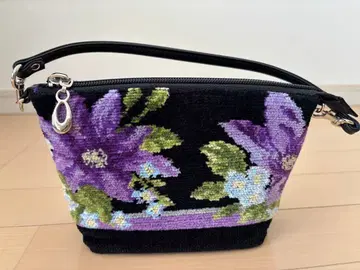 페이러 꽃무늬 패브릭 소재 파우치 보라색