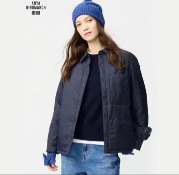 유니클로 안야 힌드마치 퍼프 테크 셔츠 자켓 XL 네이비