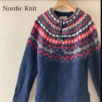 노르딕 무늬 모헤어 혼방 니트 토글 여밈 구심 패턴 네이비 M 상당