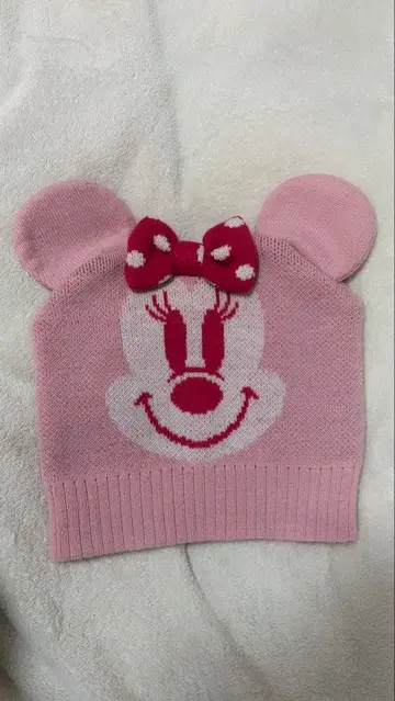 미니 마우스 귀달린 니트 모자 핑크