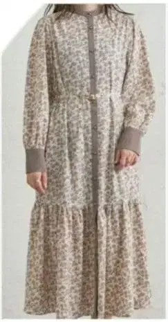 내추럴 꾸뛰르 밑단 절개 밴드 카라 배색 원피스 꽃무늬 긴팔