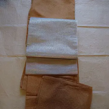 겨자색 츠지가하나 지문 이로무지와 전통 후쿠로 오비 세트