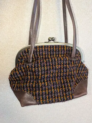 트위드 가죽 핸드백