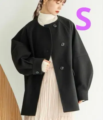 택 포함 새상품 hinari 마루 웨이브 디자인 미들 코트 블랙 S