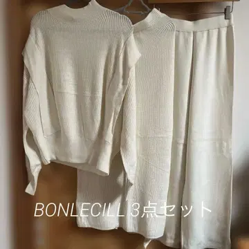 택 포함 새상품! BONLECILL 아이보리 리브 니트 셋업 3종