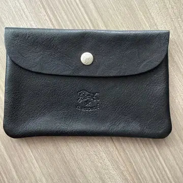 IL BISONTE 블랙 가죽 접이식 지갑 파우치